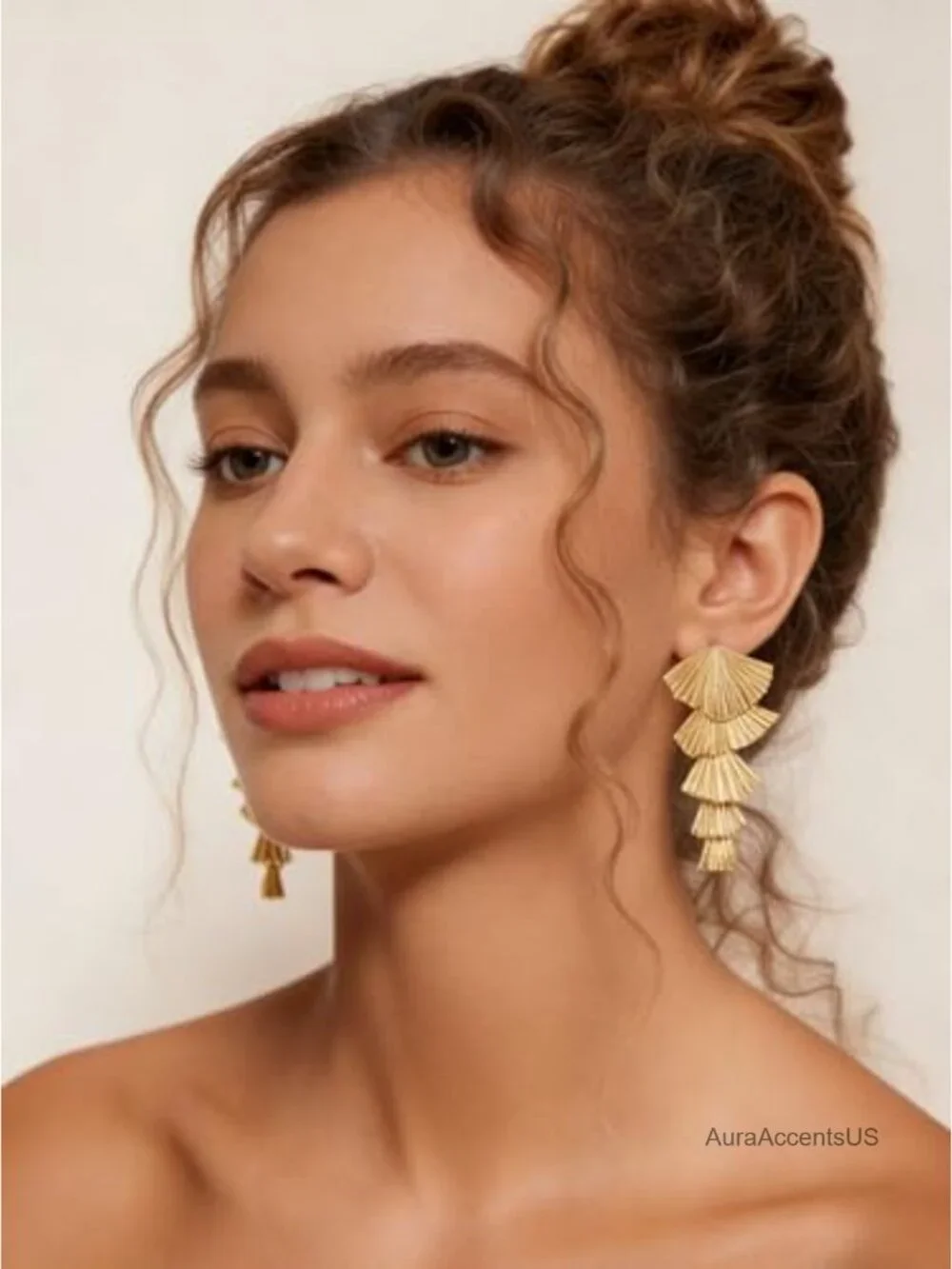 4 Pair Gold Plated Chunky Statement Earrings Set for Women - Flower Leaf Hoop